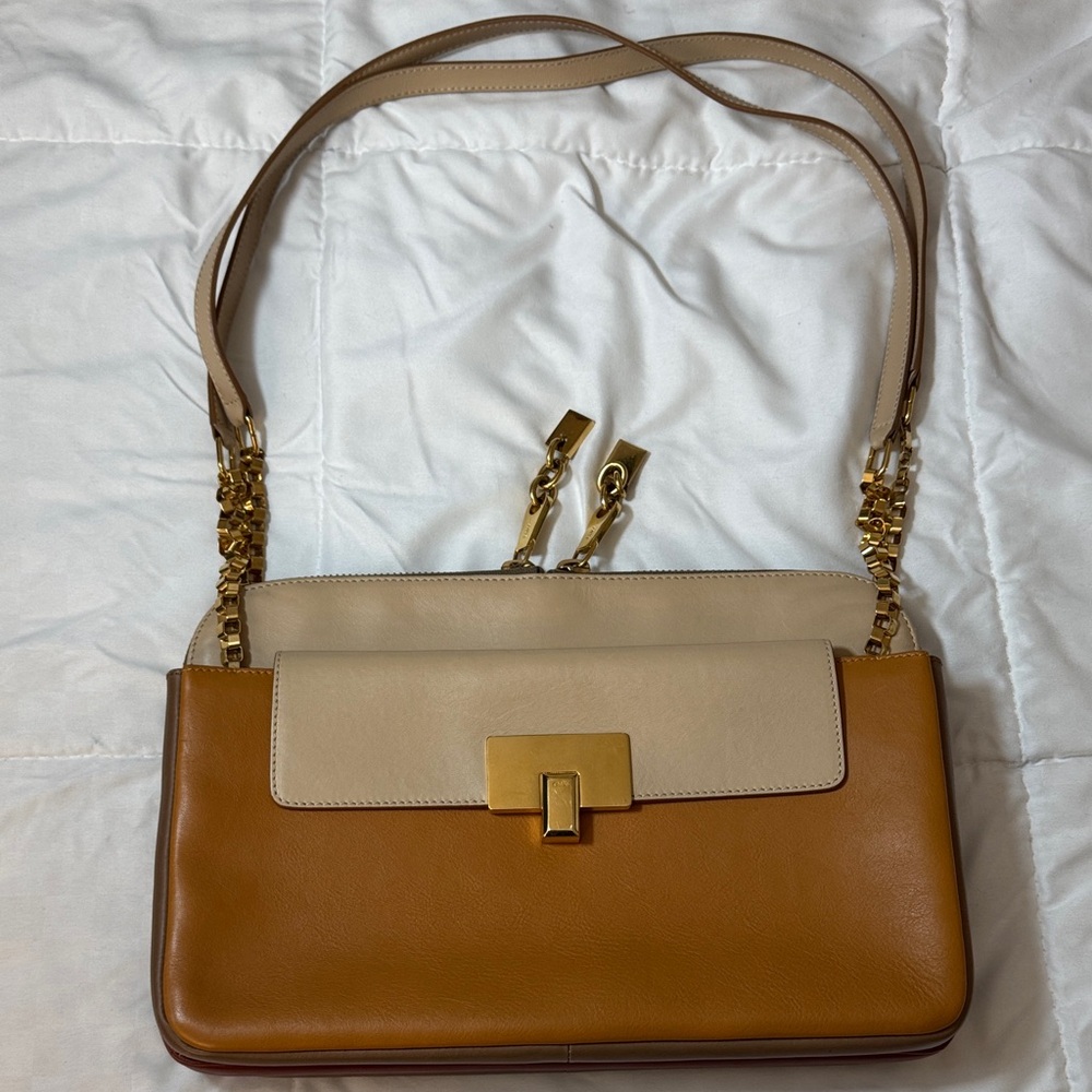 Chloe Leather Vintage Multicolor Trifold Shoulder Designer Bag with Gold Accents